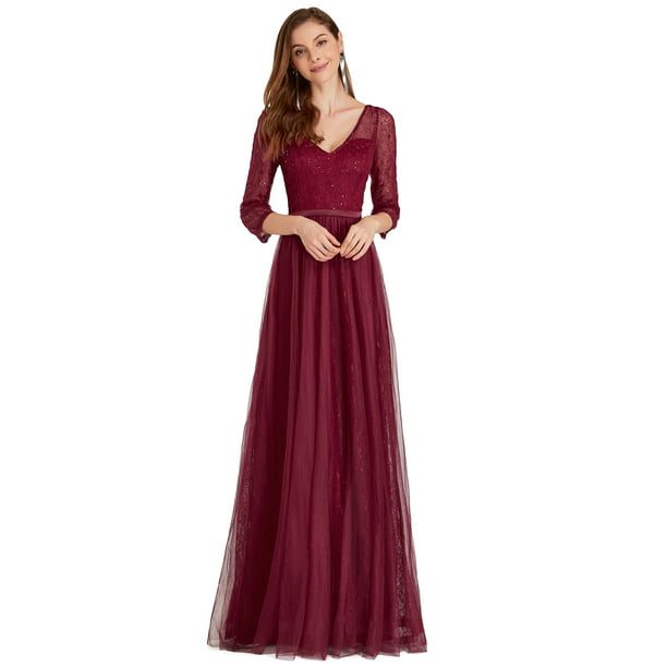 Ever-Pretty US Strappy V-neck Bridesmaid Prom Dress Burgundy Evenning Gown 00963 
